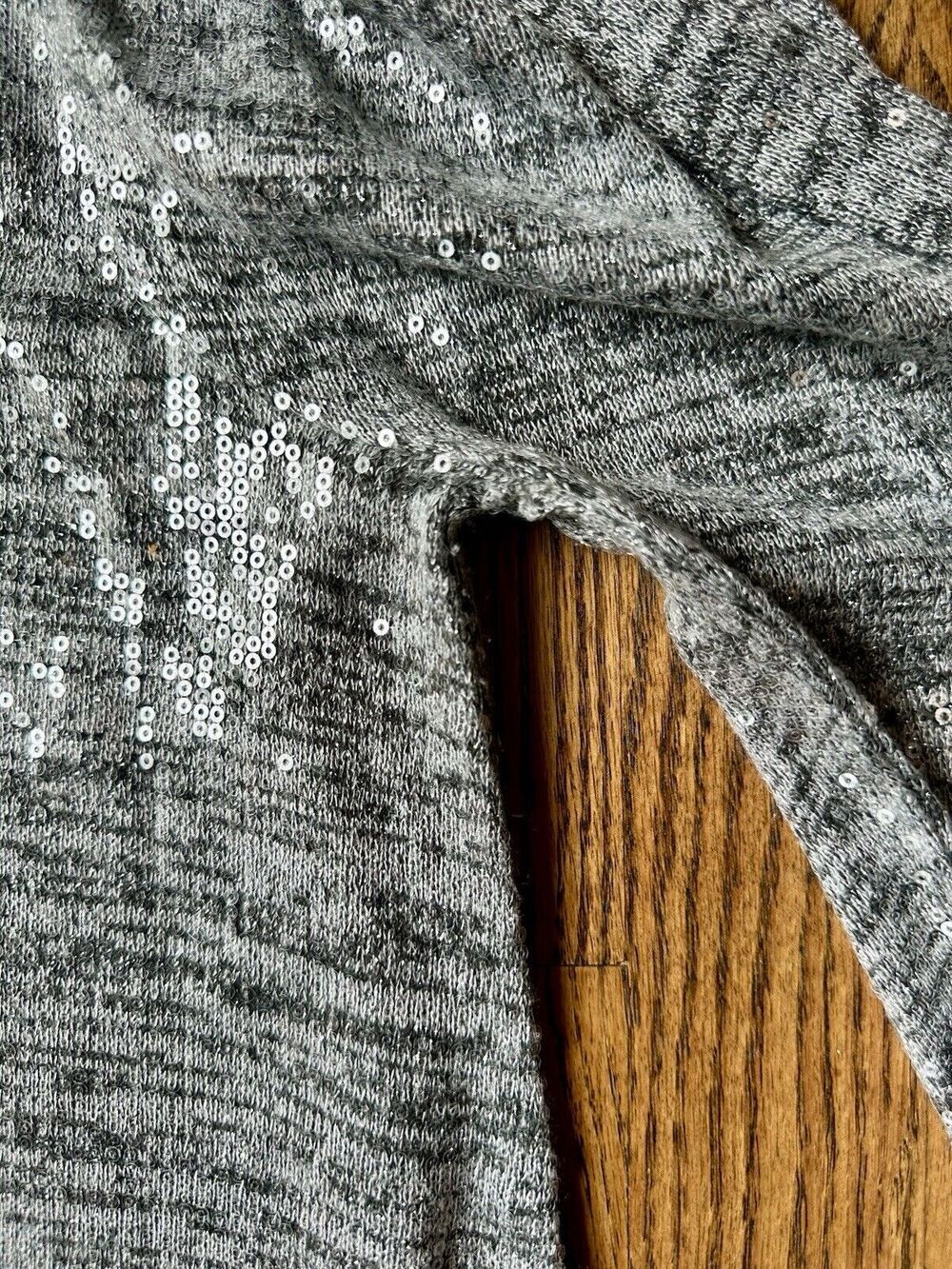 ZARA WOMEN'S HEATHER GRAY THIN KNIT LONG PUFF SLEEVE SEQUIN‎ MINI DRESS Sz Large - Picture 8 of 11